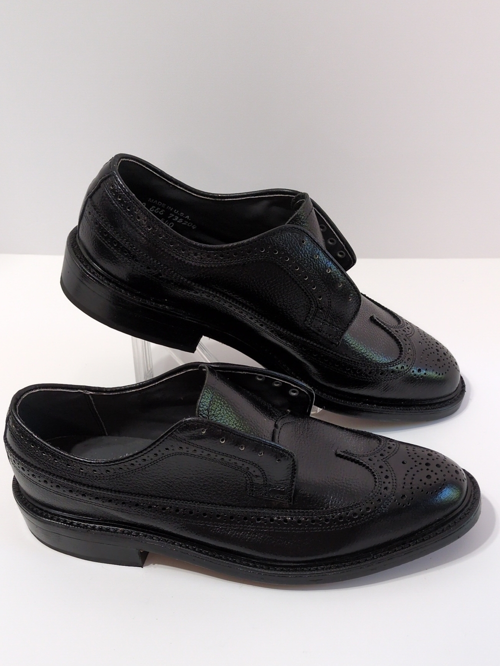 Vintage Dexter USA Longwing Brogue Oxfords Black Pebbled Leather Size 10 EEE 3E